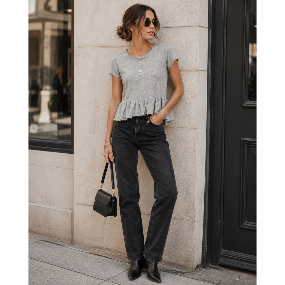 Altar'd State Women's Medium Gray Raw Edge Peplum Top Boho 2010s Revival